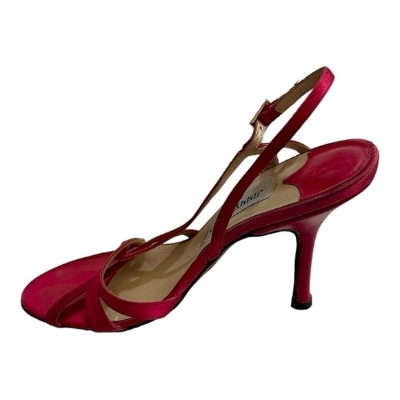 JIMMY CHOO Fuchsia Pink Satin Stiletto Heels Peep Toe Women’s Size 6.5 - Picture 9 of 11